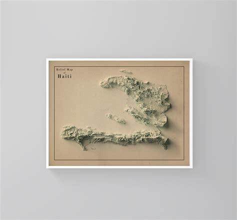 Haiti Map, Haiti 2D Relief Map, Haiti Vintage Map, Haiti Wall Art Gift ...