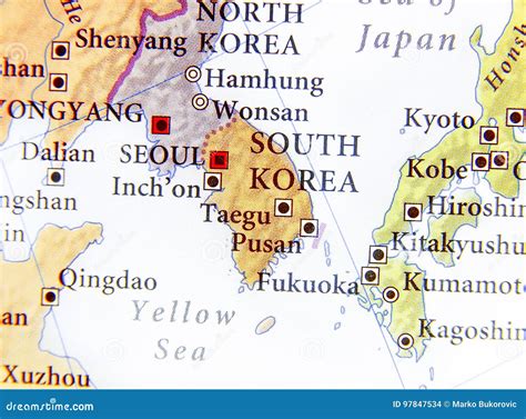 Carte Géographique De La Corée Du Sud Avec Les Villes Importantes Photo Stock Image Du Dessin