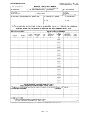 Fillable Online Fs Wa Bid For Advertised Timber Weighted