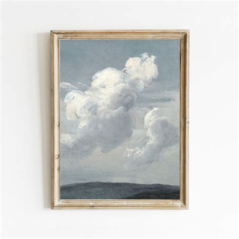 Vintage Cloud Painting Landscape Print Download Blue Sky Art