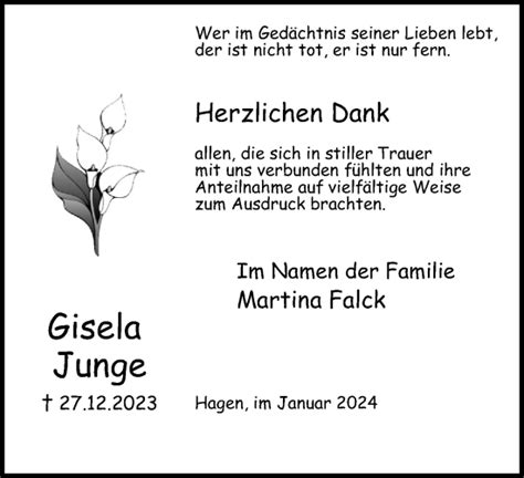 Traueranzeigen Von Gisela Junge Trauer In NRW De