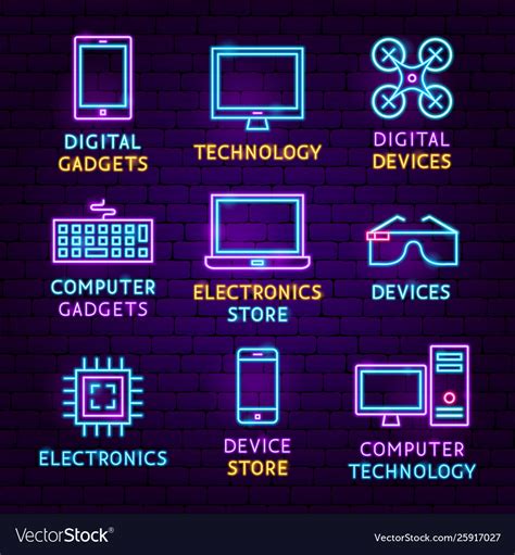 Technology Gadgets Neon Label Set Royalty Free Vector Image