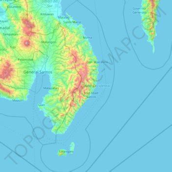 Davao Occidental topographic map, elevation, terrain