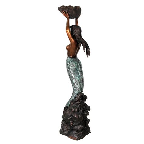 Bronze Mermaid With Shell Fountain Sculpture Florida Bronze Statues