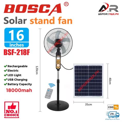 Qwa Bosca Solar Stand Fan Inches With Blades Speeds Solar