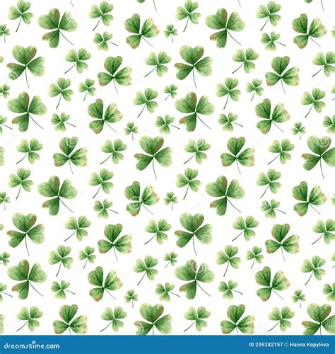 Seamless Trefoil Shamrock Clover Leaves Pattern Floral Watercolor