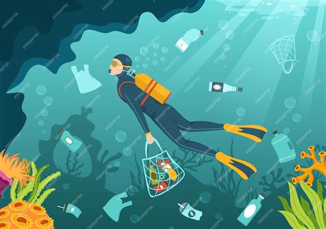 Premium Vector Stop Ocean Plastic Pollution Illustration With Trash