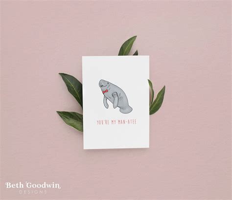 Youre My Manatee Manatee Card Funny Anniversary Card Valentines