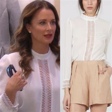 Kyle Richards White Lace Panel Blouse Big Blonde Hair