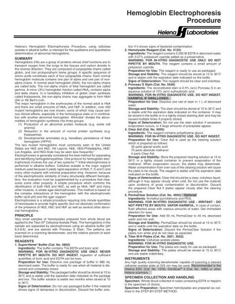 Hemoglobin Electrophoresis Procedure - Helena Laboratories