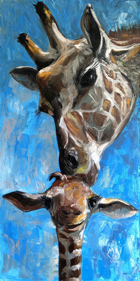 Giraffe Wall Art Mother and Baby Painting Mother and Child Art | Etsy