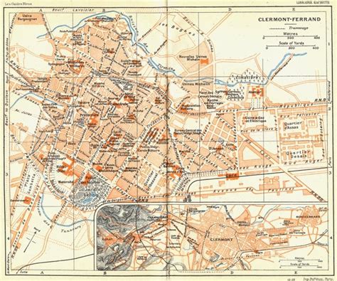 France Clermont Ferrand Old Vintage Map Plan Chart