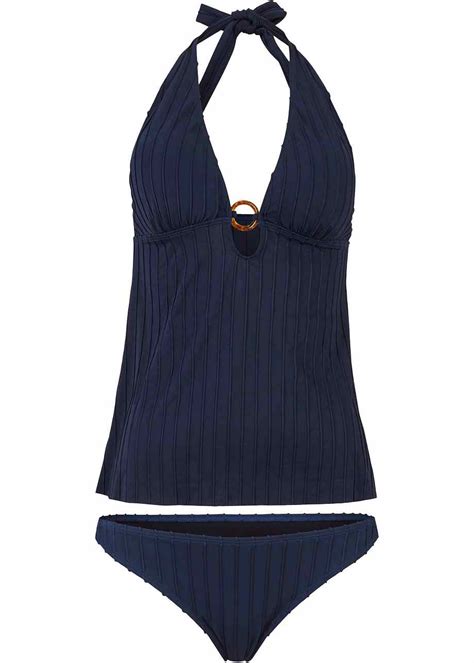 Femininer Tankini mit attraktivem Neckholder Träger dunkelblau