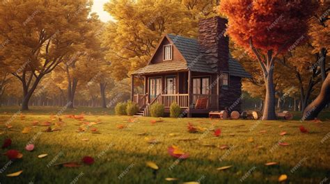 Premium AI Image | 3d house illustration wooden house in forest