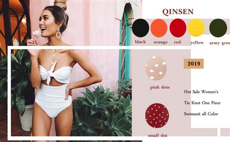 QINSEN Woman S One Piece Swimwear Sexy Tie Knot Front Cutout High Waist Bikini Swimsuit Black S