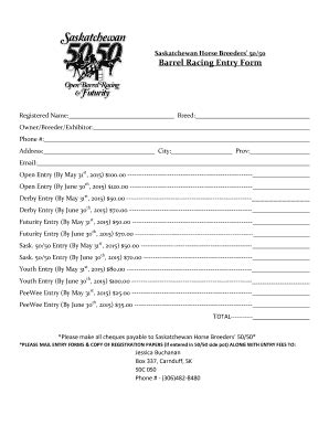 Fillable Online Barrel Racing Entry Form Saskatchewan 50 50 Fax Email