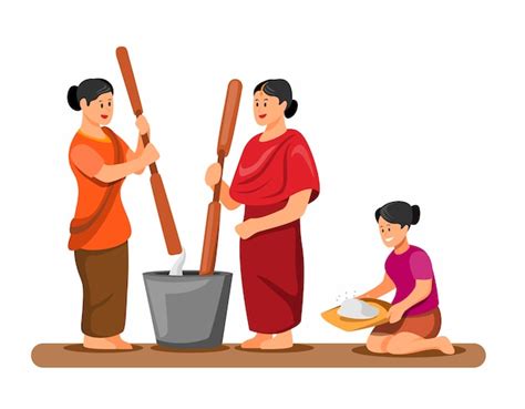 Premium Vector Woman Pounding And Cleaning Rice Traditional Activity