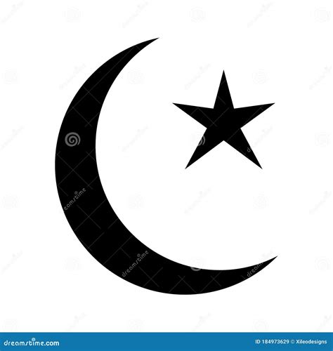 Islam Crescent and Star. Black and White Pictogram Depicting Islamic ...