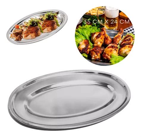 5 Un Travessa Oval Aço Inox Rasa 35 Cm Bandeja Porção Grande