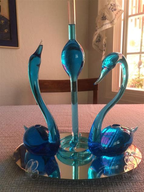 Vintage S Hand Blown Glass Swans With Rain Spray Wedding Baby Shower