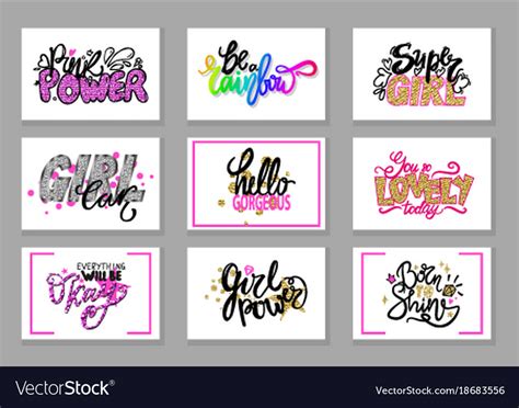 Set Slogans In Girlish Concept Pink Color Vector Image