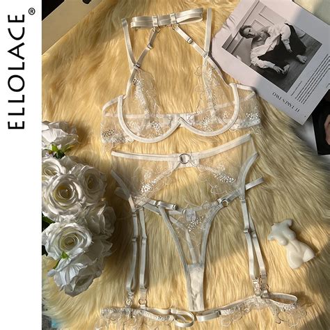 Ellolace Sensual Romantic Lingeries Transparent Lace Embroidery Hot Girl Underwear See Through