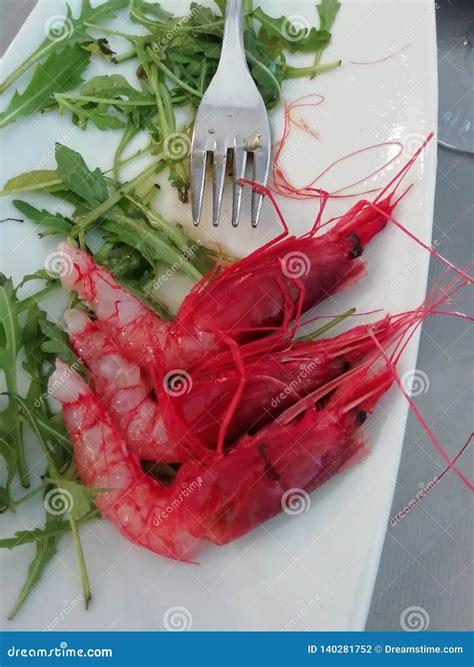 Fresh Delicious Prawns On A Plate Stock Photo Image Of Sicily Plate