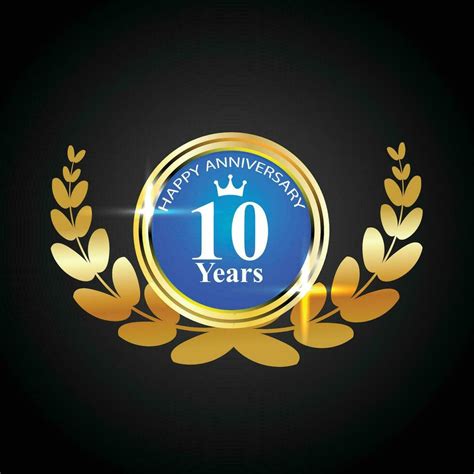 Vector 10th Anniversary Celebration Logo Golden Shield Laurel Wreath And Badges Collection