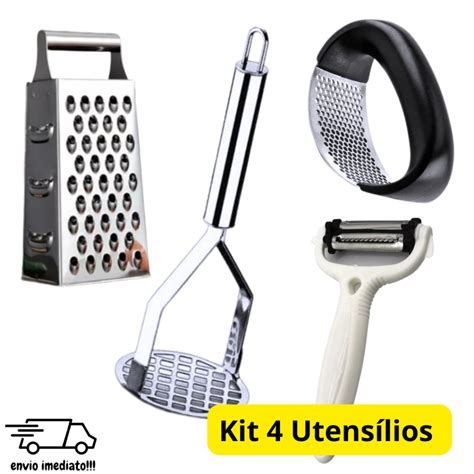 Kit Utens Lios Descascador Em Amassador De Alho Batata