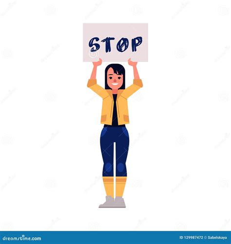 Vector Illustration Of Woman Protester And Activist Young Girl