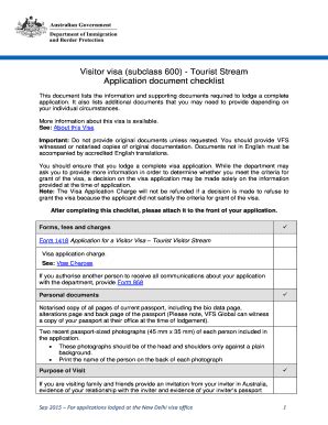 AU Visitor Visa Subclass 600 Tourist Stream Application Document