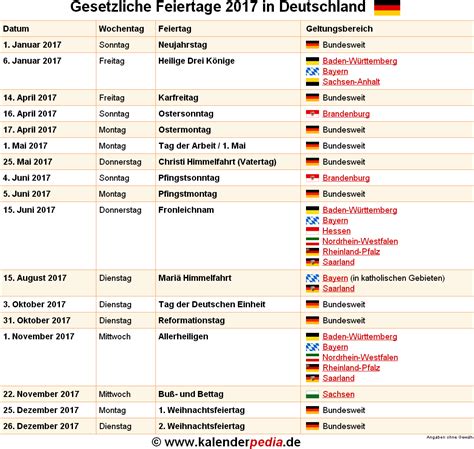 Feiertage 2017 in Deutschland mit druckbaren Vorlagen