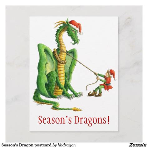 Seasons Dragon Postcard Christmas Dragon Holiday