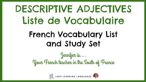 Vocabulary French Descriptive Adjectives Love Learning Languages