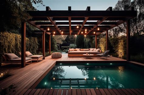 Premium Photo | A wooden deck with a pergola and a wooden deck with a ...