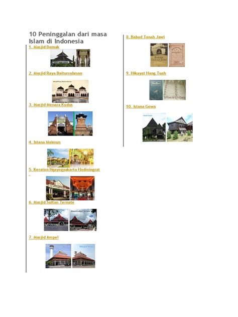 10 Peninggalan Dari Masa Islam Di Indonesia GAMBAR | PDF