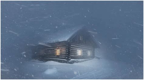 Freezing Blizzard At A Lonely Log Cabin Snowstorm Wind Sounds For