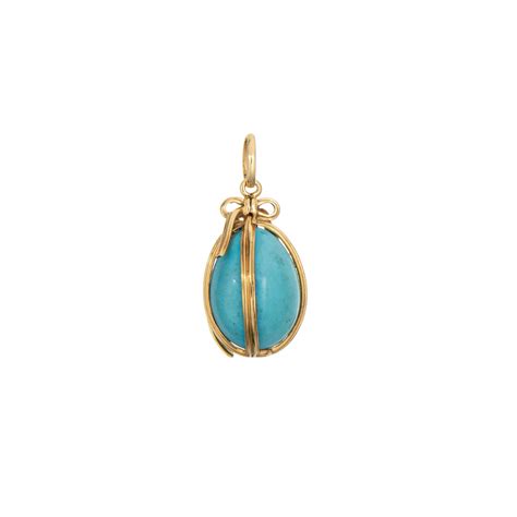 Tiffany and Co Schlumberger Turquoise Egg Charm Estate 18k Yellow Gold ...