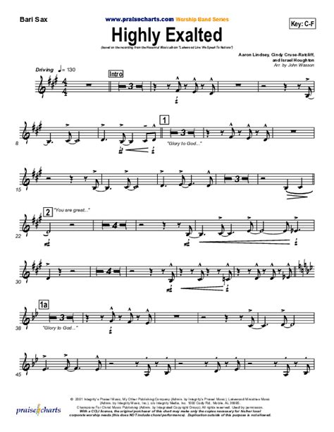 Highly Exalted Bari Sax Sheet Music PDF Lakewood Church PraiseCharts