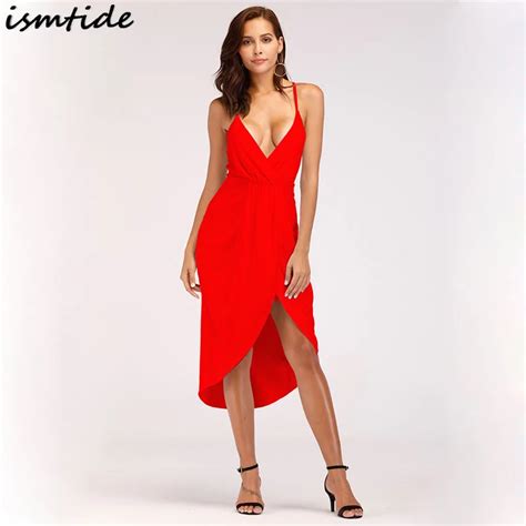 2018 New Women Black Red White Blue Sex High Split Dress Sleeveless V