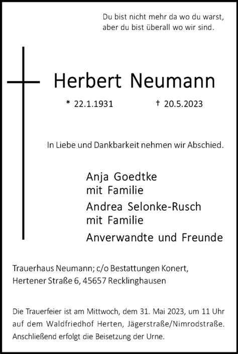 Traueranzeigen Von Herbert Neumann Sich Erinnern De