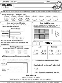 September Third Grade Morning Work Math And Ela Pdf And Digital By