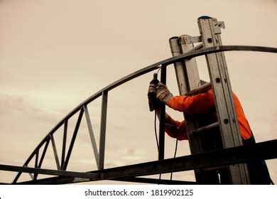 Structural Steel Worker Working On High Stock Photo