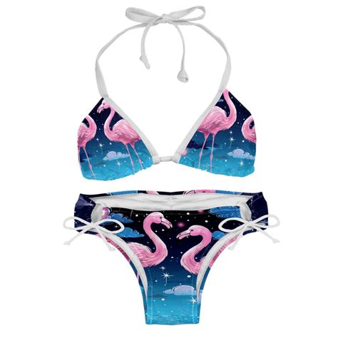 Starry Sky Flamingo Swimsuit Women Bikinis Detachable Sponge Adjustable Strap Bikini Set Two