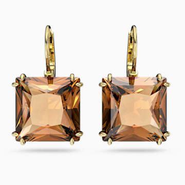 Millenia Drop Earrings Square Cut Green Gold Tone Plated Swarovski