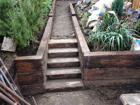 Steps And Raised Beds Created Using Tropical Hardwood Railway Sleepers