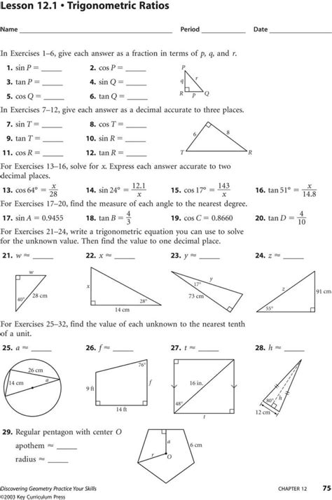 Trigonometric Ratios Activity Sheet