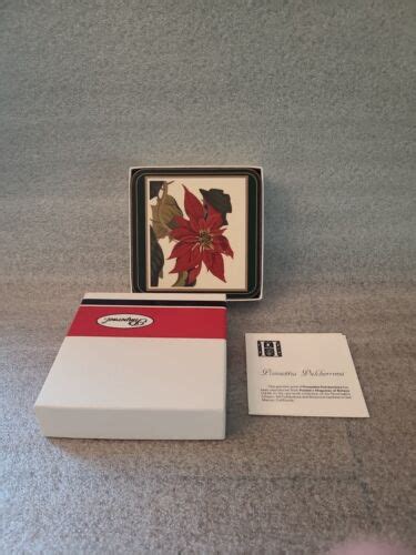 Pimpernel Poinsettia Cork Back Coasters Set Of Made In England Mint