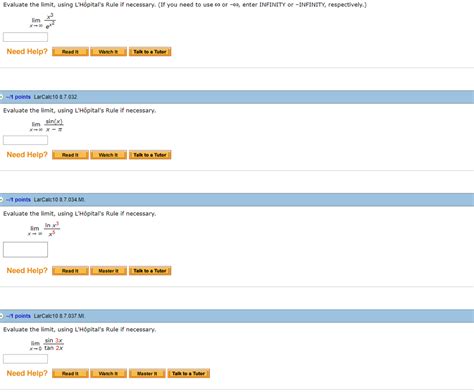 Solved Evaluate The Limit Using L H Pital S Rule If Chegg