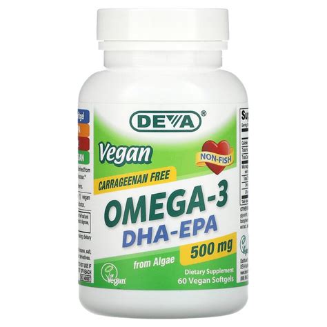 Deva Omega 3 vegano y DHA EPA 500 mg 60 cápsulas blandas veganas